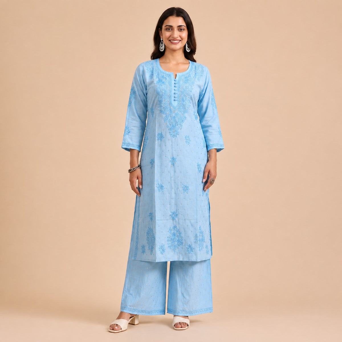 Blue Chanderi Kurta Palazzo set