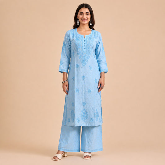Blue Chanderi Kurta Palazzo set