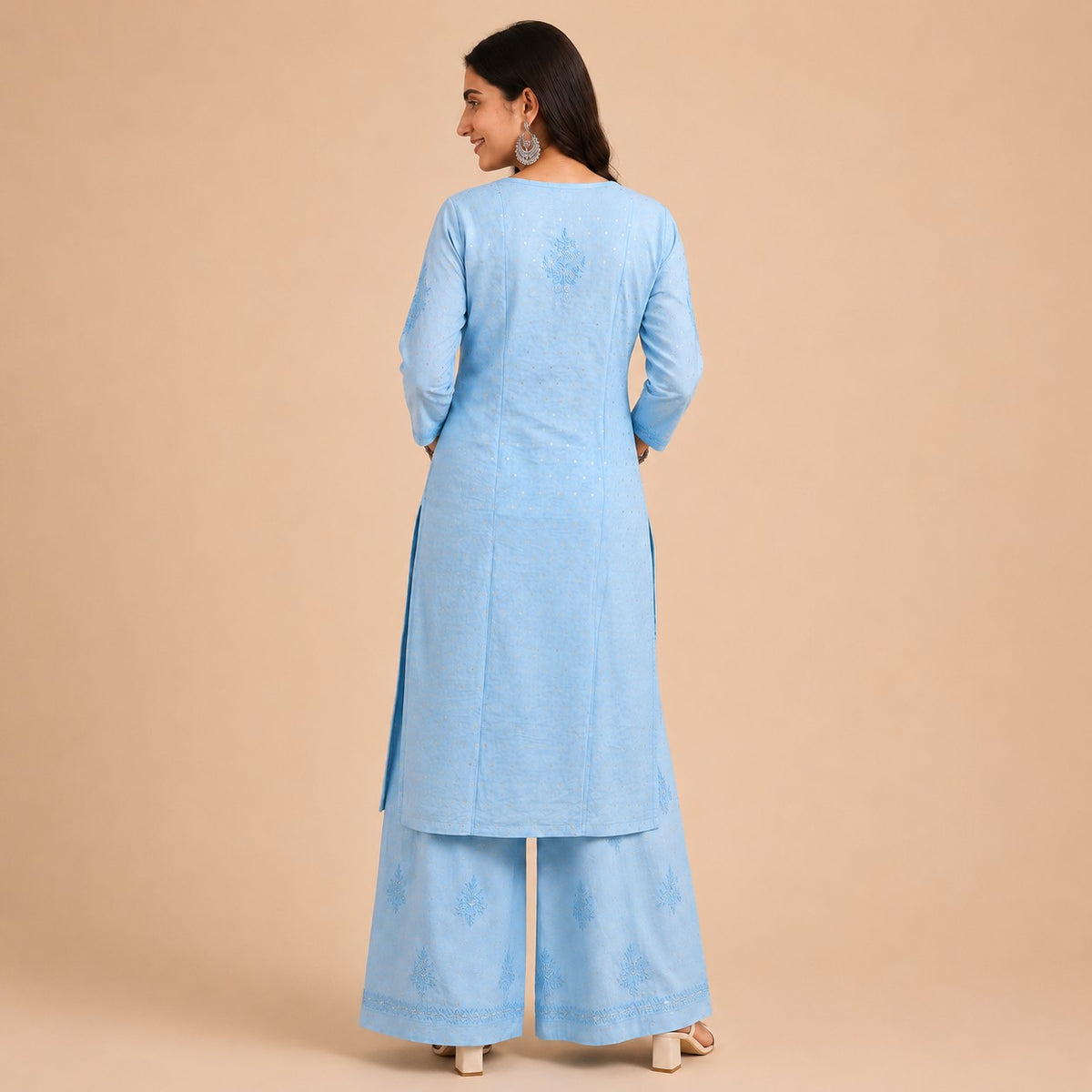 Blue Chanderi Kurta Palazzo set