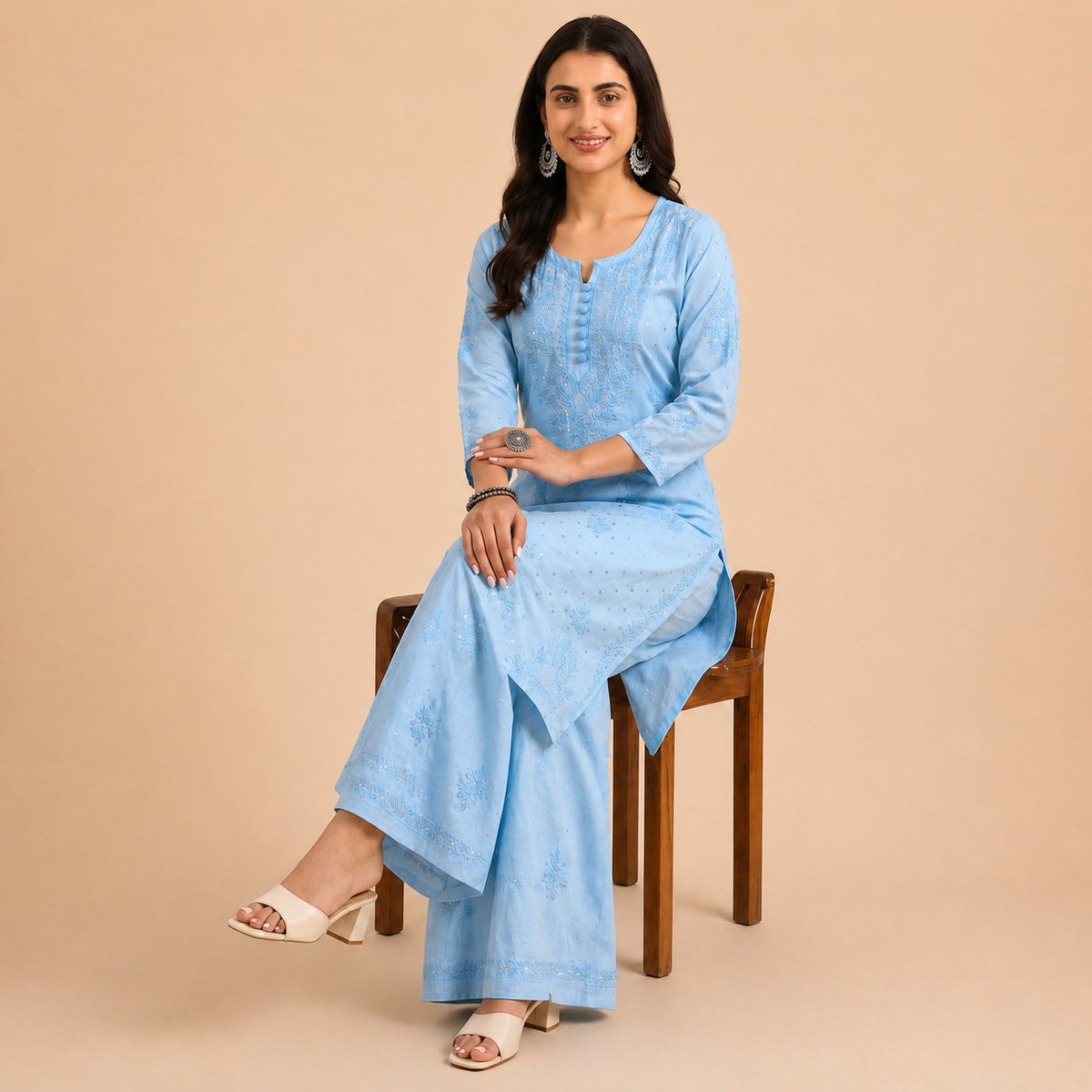 Blue Chanderi Kurta Palazzo set