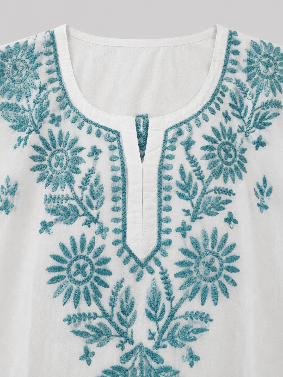White Teal Blue Short Chikankari Women Kurti