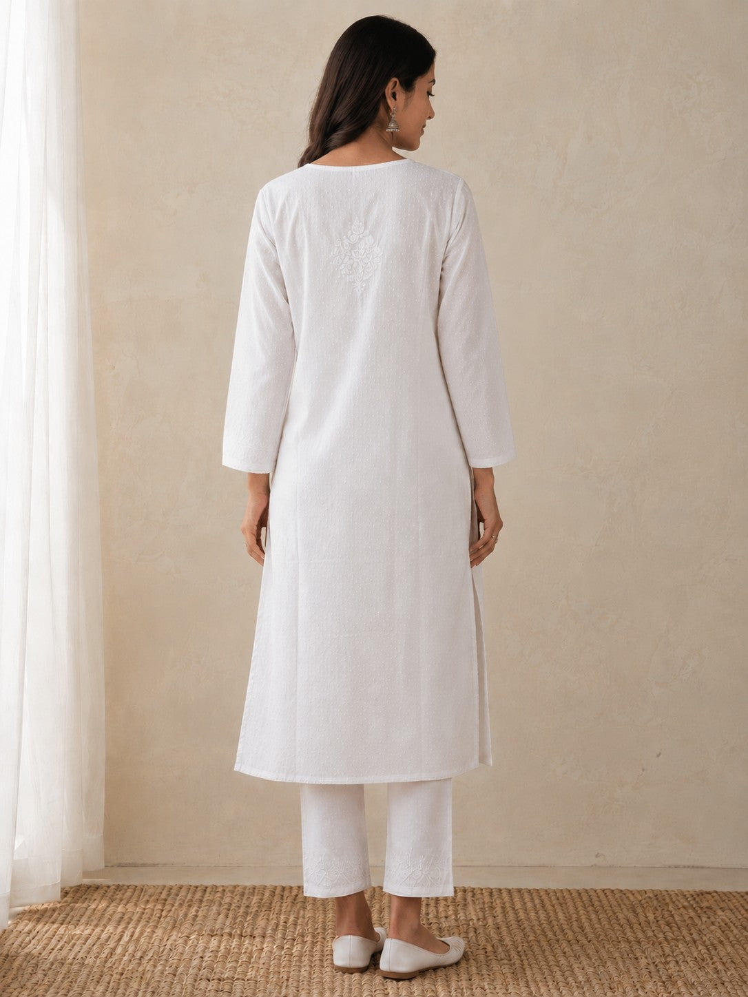 White Dobby Cotton Chikankari Women Kurta